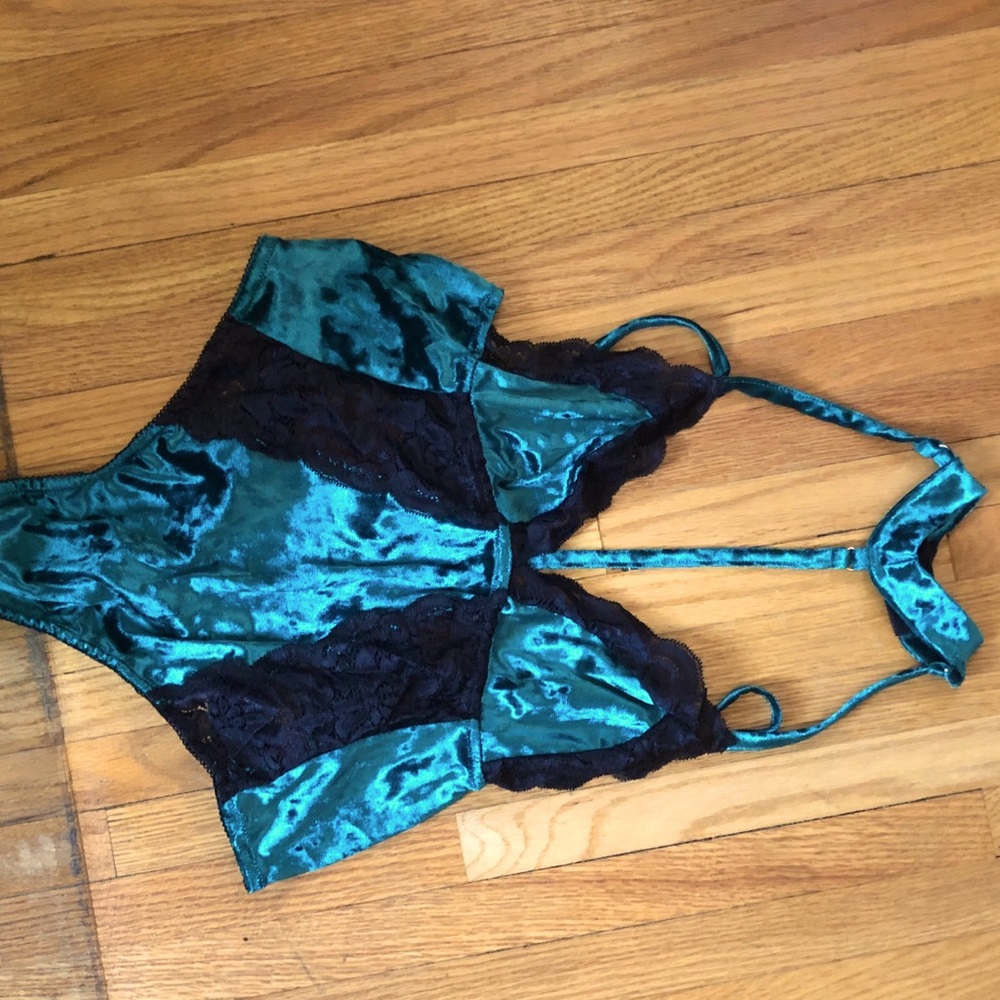 One piece green lace thong romper